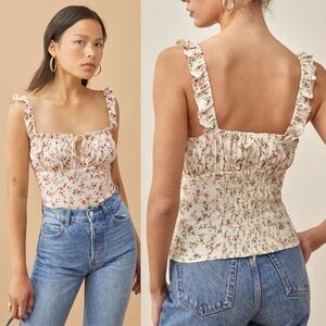 Lululemon Athletica Floral Ruffle Top - Cream and Pink